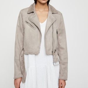 Pull&Bear faux suede biker jacket in light gray